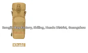 Detail view of khaki tactical water bottle pouch with MOLLE webbing and buckles