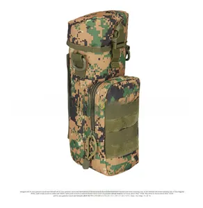 Close-up of jungle digital camo tactical water bottle pouch with MOLLE system for outdoor gear