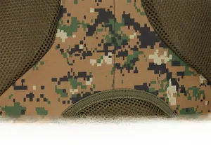Detail of breathable honeycomb mesh back padding on the digital camouflage tactical backpack