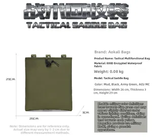 Detail view of military green 800D waterproof tactical dump pouch with size dimensions