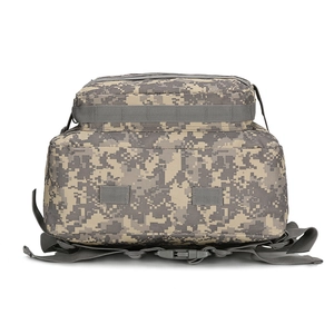 Waterproof tactical backpack with MOLLE system and dual front pockets in digital camo