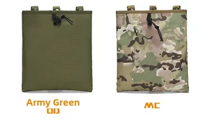 Detail view of tactical dump pouch in Army Green and Multicam with drawstring closure