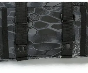 Detail of Kryptek tactical waist bag showing expansion buckles and heavy-duty metal snaps