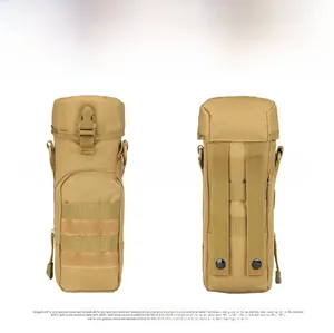 Detailed front and back views of khaki tactical MOLLE pouch with durable nylon fabric