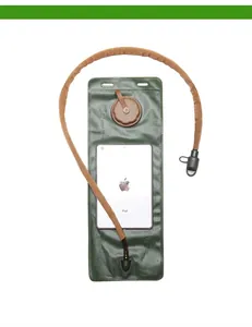 Detailed comparison showing 2L army green TPU hydration bladder size against a tablet