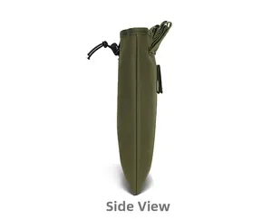 Side view of olive green tactical nylon pouch showing drawstring closure and side loop