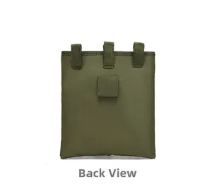 Detailed back view of military green tactical pouch with MOLLE straps and velcro panel