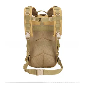 Tactical backpack back view featuring breathable honeycomb mesh padding and MOLLE webbing