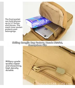 Tactical waist bag detail showing mesh inner pocket for phone and durable zipper