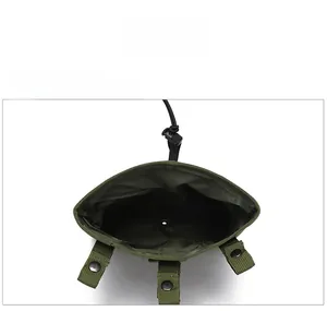 Top view of olive green tactical pouch featuring drawstring closure and MOLLE webbing straps