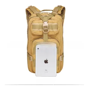 Tactical military backpack size comparison with a tablet showing the 3P MOLLE system