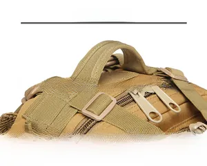 Detail of reinforced tactical backpack handle with heavy-duty stitching and durable zippers