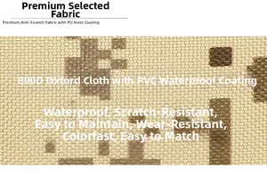 Close-up of 800D Oxford cloth with waterproof PVC coating and digital desert camo pattern