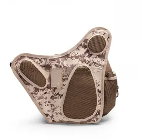 Tactical camo shoulder bag back view showing breathable padded mesh and utility side pocket