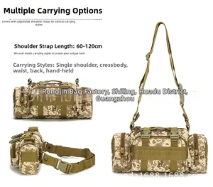 Detail view of digital camo tactical waist pack with adjustable straps and MOLLE system