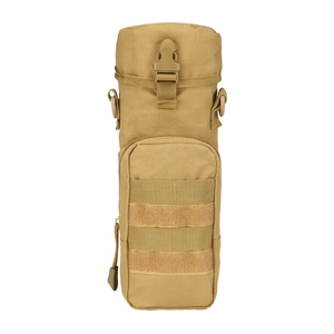 Tactical coyote tan water bottle pouch with MOLLE webbing for outdoor hiking and camping