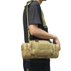 Khaki tactical 3P magic waist bag with MOLLE system for outdoor hiking and running