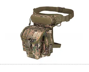 Seitenansicht der taktischen Bein-Tasche mit Camouflage-Muster und robusten Schnallen