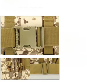 Detail of tactical waist bag with durable buckle, zippers and khaki digital camo fabric