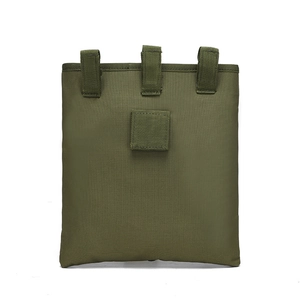 Tactical army green nylon dump pouch with MOLLE webbing loops and front velcro panel