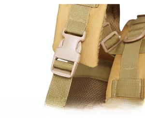 Close-up of tactical backpack buckle with durable nylon webbing and breathable mesh fabric