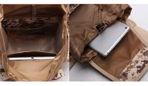 Internal structure of digital camo tactical bag with padded tablet compartment and drawstring