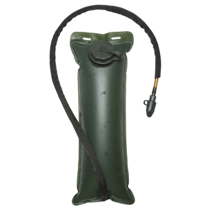 Detail of army green 3L TPU water bladder with insulated hydration tube for hiking