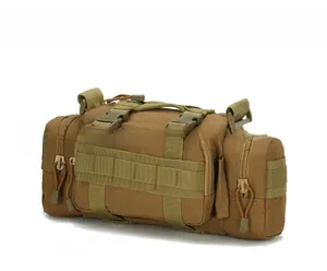 Tactical brown waist bag detail showing MOLLE webbing system and durable nylon fabric