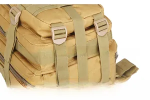 Detailed close-up of heavy-duty nylon fabric and MOLLE system straps on tactical backpack