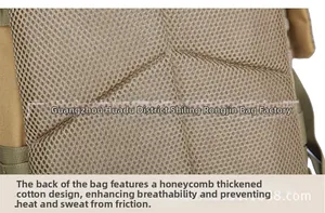 Close-up of tactical backpack with breathable mesh padding and honeycomb sweat-proof fabric