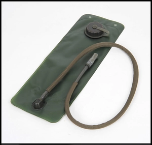 Detailed view of 3L hydration bladder with brown insulated hose and large fill cap