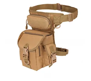 Seitenansicht der taktischen Beintasche in Coyote-Braun mit verstellbaren Riemen und Schnallen