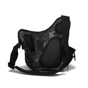Tactical camouflage shoulder bag featuring breathable mesh back pads and adjustable strap