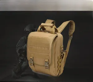 Tactical khaki tactical backpack with MOLLE system and durable mesh side pockets