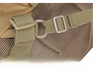 Detail of adjustable tactical backpack shoulder straps with durable buckles and mesh padding