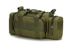 Army green tactical waist bag featuring high-strength nylon fabric and MOLLE system straps