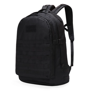 Waterproof black tactical backpack with MOLLE system for hiking and military use