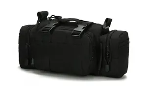 Detail view of the black tactical waist bag made of durable high-density nylon fabric