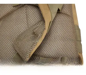 Detail of breathable honeycomb mesh and thickened cotton shoulder straps on tactical backpack