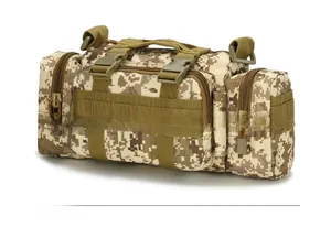 Side view of tactical waist bag in digital desert camouflage with Molle webbing