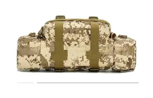 Base view of tactical waist bag in desert digital camo with reinforced buckled webbing straps