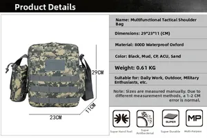 Detailed specifications of the ACU digital camo tactical shoulder bag in 800D oxford fabric