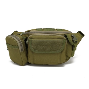 Vue frontale du sac de taille tactique vert militaire avec structure nylon multi-poches
