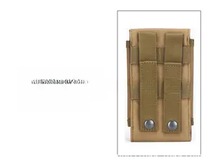 Tactical MOLLE pouch details showing durable nylon straps and metal snaps for secure mounting