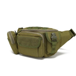 Vue détaillée du sac banane tactique vert militaire avec poches multiples et sangles Molle