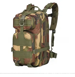Detailed view of the jungle camouflage tactical backpack with MOLLE system and padded straps