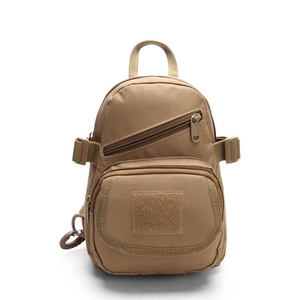 Tactical nylon crossbody sling bag in khaki with multiple zipper pockets for outdoors