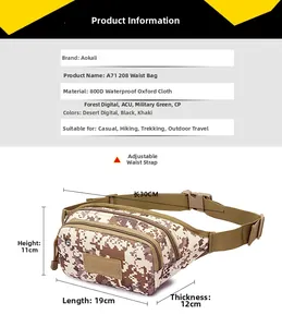 Détail du sac banane camouflage désert en tissu Oxford 800D imperméable et résistant