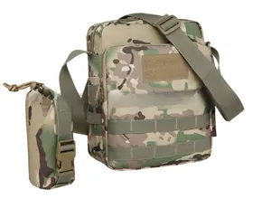Tactical multicam crossbody bag with MOLLE webbing and detachable water bottle pouch