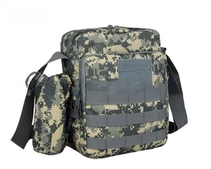 Tactical ACU digital camo shoulder bag featuring MOLLE system and detachable water bottle pouch